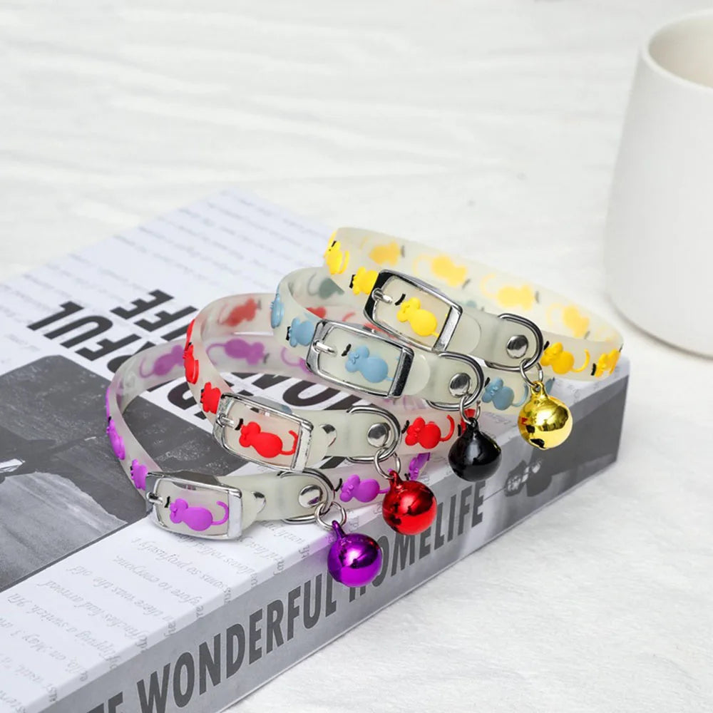 Fashion Pet Glowing Collars with Bell Glow at Night Dogs Cats Necklace Light Luminous Neck Ring Accessories for Kitten and Puppy