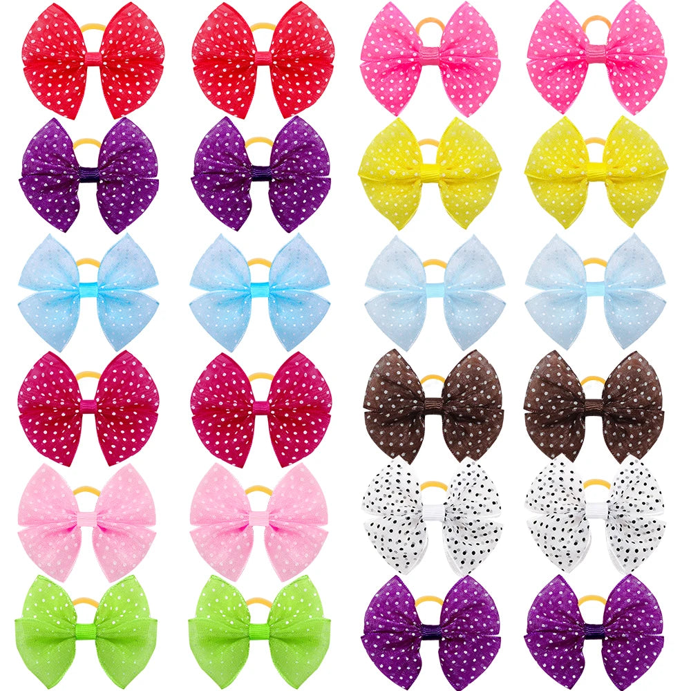40PCS Lace Dogs Hair Bows With Dotted Dog Hair Rubber Bands Colorful Grooming Dog Hair Bowknot For Puppy Pet Products Pet Items