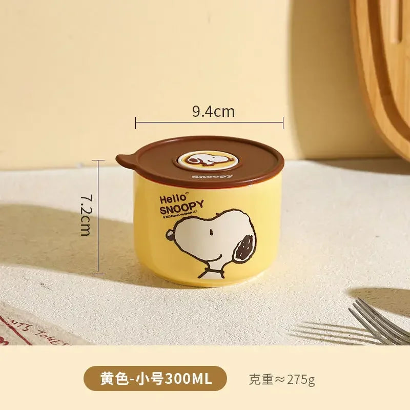 Snoopy animation peripheral cartoon safety bowl sealed ceramic box with lid can be microwaved and portable for office workers