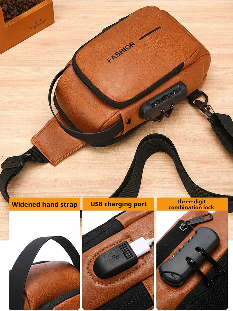 Men's Multifunction Anti-theft USB Chest Bag, Sling Shoulder Bag, Password Lock Crossbody Bag Suitable for Cycling