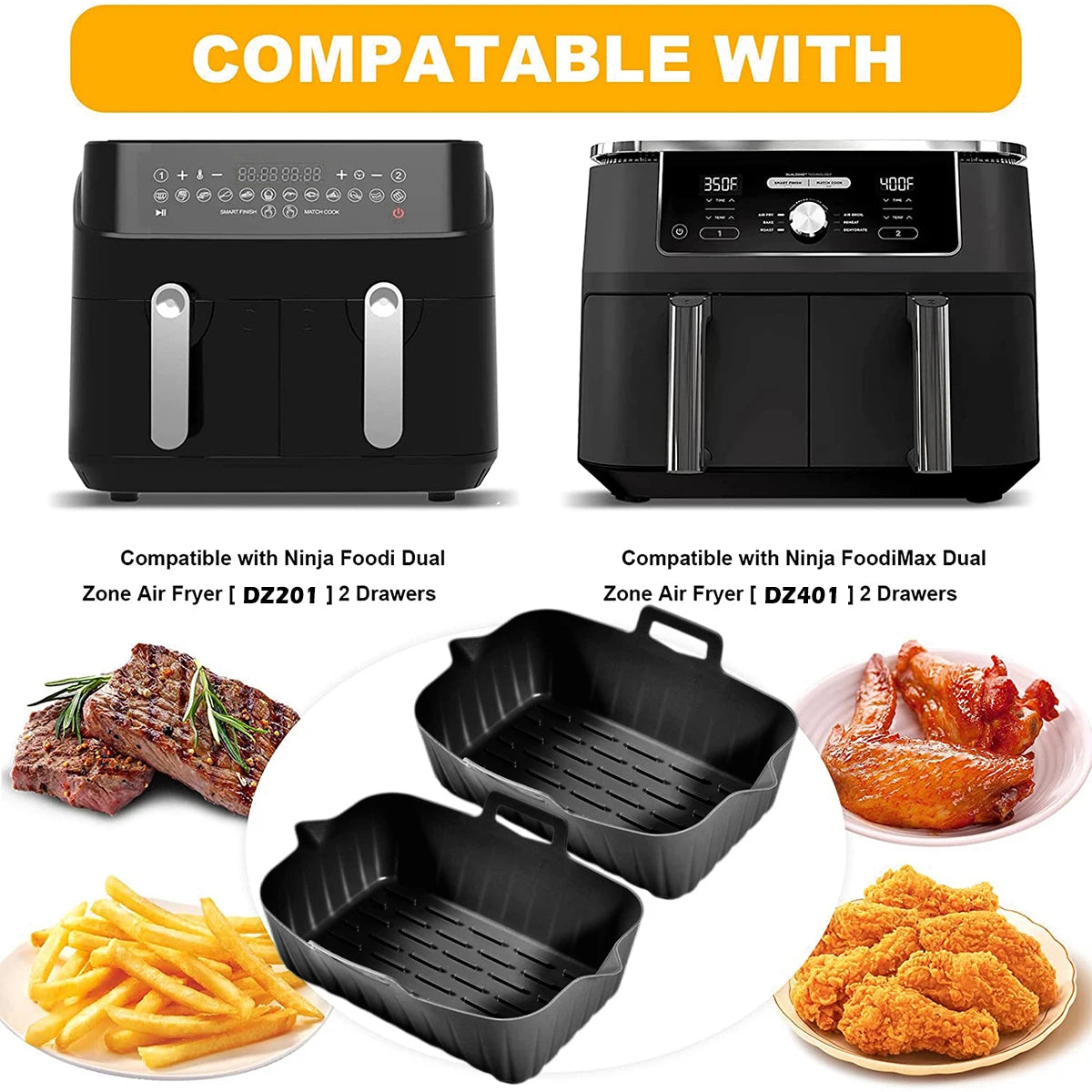 2Pcs Air Fryer Silicone Pot Liners 7.5 inch Hot Air Fryer Accessories Airfryer Baking Mould Reusable Non-Stick Square Tray