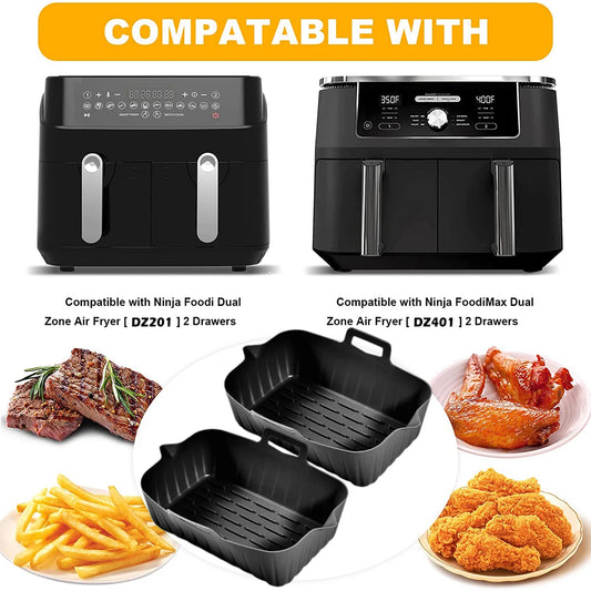 2Pcs Air Fryer Silicone Pot Liners 7.5 inch Hot Air Fryer Accessories Airfryer Baking Mould Reusable Non-Stick Square Tray