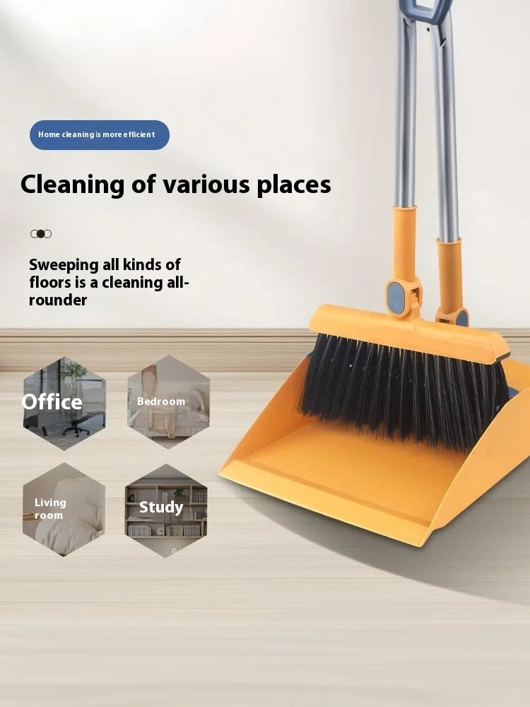 2-in-1 Rotatable Foldable Broom Dustpan Cleaning Set With Thick Bristles For Household Pet Hair Removal Sweeping Set