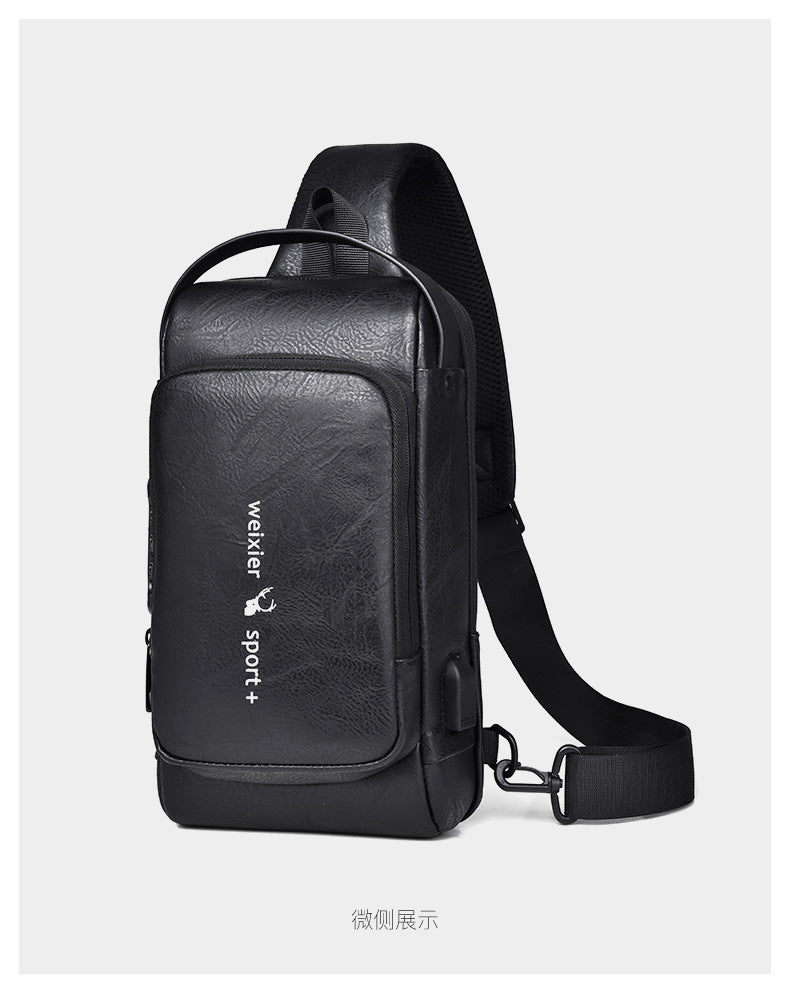 New Casual Chest Bag Travel shoulder bag Men Multifunction Anti-theft USB Charging Crossbody Bag Quality PU Leather Pack Male