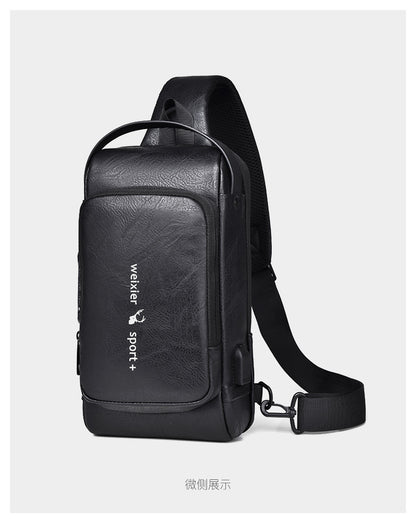 New Casual Chest Bag Travel shoulder bag Men Multifunction Anti-theft USB Charging Crossbody Bag Quality PU Leather Pack Male