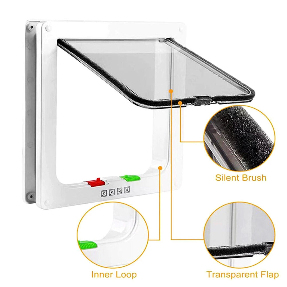 Cat Flap Door Magnetic Pet Door with 4 Way Security Lock for Cats Controllable ABS Plastic Small Puppy Gate Kitten Safety in&out