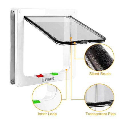 Cat Flap Door Magnetic Pet Door with 4 Way Security Lock for Cats Controllable ABS Plastic Small Puppy Gate Kitten Safety in&out