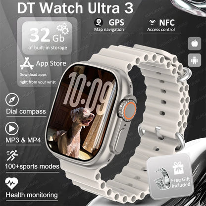 DT Ultra 3 Pro Smart Watch HD AMOLED Screen 32GB MP3 MP4 Player  APP Store GPS Navigator ChatGPT NFC Sports Smartwatch Men Women