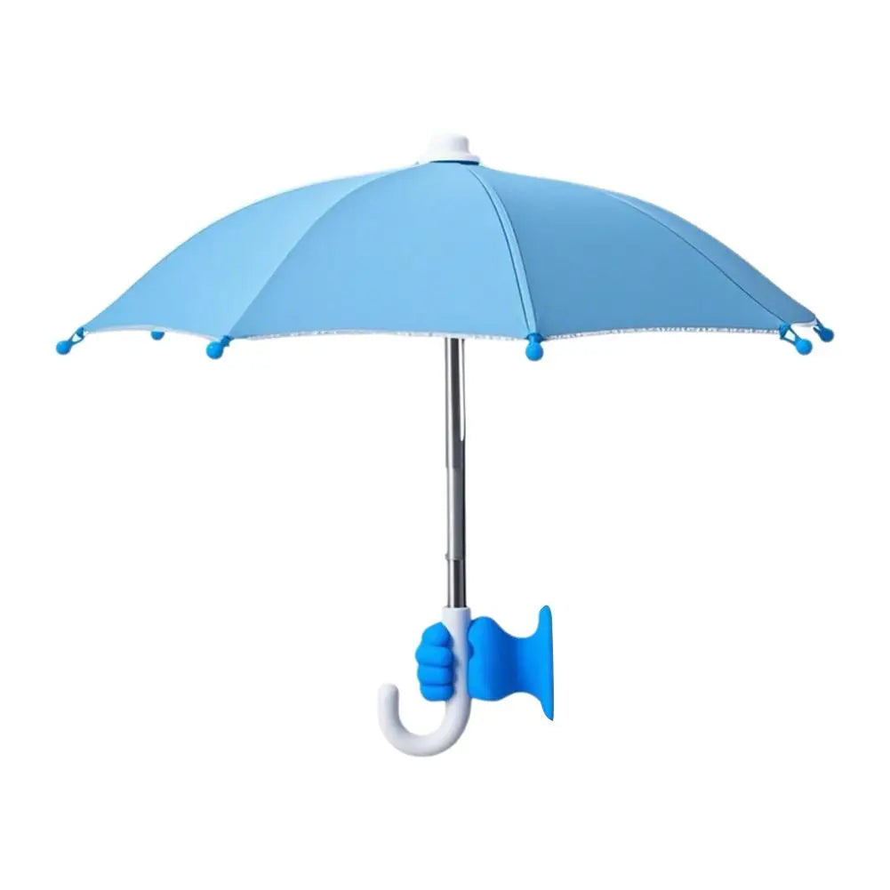 Fist Shape Motorcycle Umbrella - Suction Cup Phone Mount & Silver Coating UV Protection, Windproof Mini Foldable Rain Sun Shade