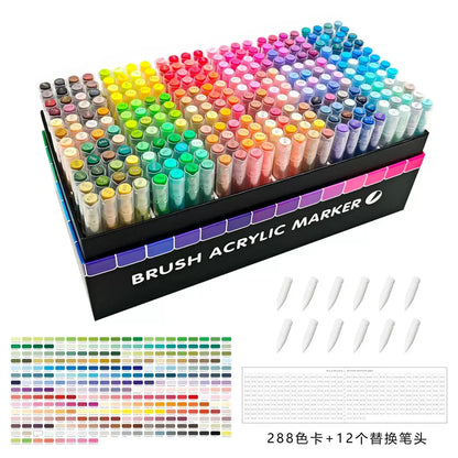 168-288 Colors Liquid Acrylic Marker Pens,Brush Soft Tip Juicy Ink Art Supplies For Students,GuangNa Stationery School Supplies