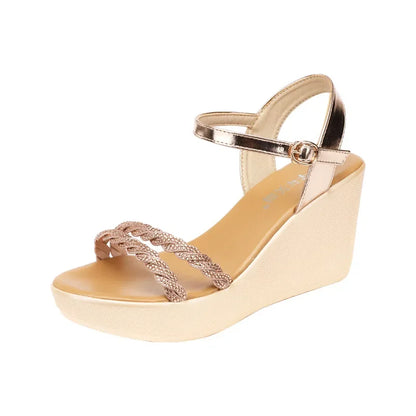 Small Size 32-43 Bling Silver Gold Wedding Shoes Women High Heels Summer 2024 Elegant Platform Sandals Wedges for Office Party