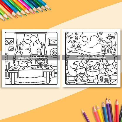 MY FUZZY BUDDIES: Coloring Book for Adults Featuring Cute Cozy Daily Activities for Relaxation (Cozy Spaces Coloring)