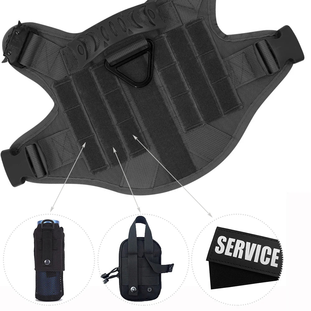 Large Dog Collar Military Dog Harness Leash Molle Pouches Pet Training Vest Tactical German Shepherd Harnesses Dogs Accessories