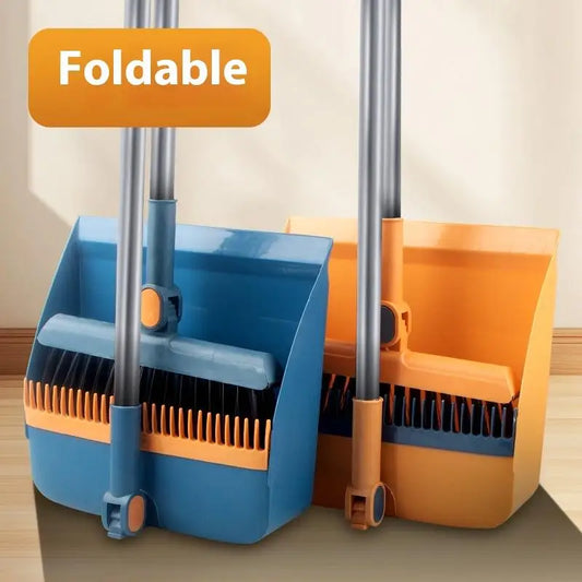 2-in-1 Rotatable Foldable Broom Dustpan Cleaning Set With Thick Bristles For Household Pet Hair Removal Sweeping Set