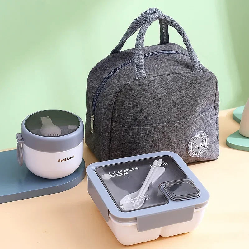 850/1100ml Portable Lunch Box Outdoor Picnic Bento Box with Soup Bowl Tableware Thermal Bag Microwavable Heating Meal Box
