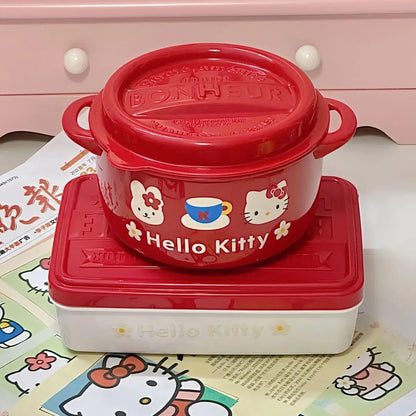 Original Hello Kitty Lunch Box Set Cute Food Storage Container Microwave Safe Pp Plastic Lunch Box Cute Gift