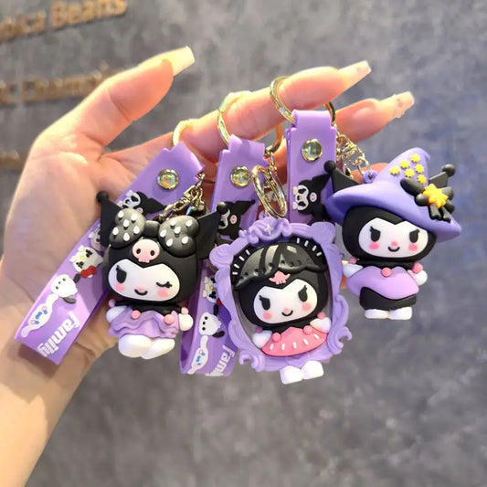 MINISO Cartoon Sanrio Cute Gothic's PVC Key Chain Bag Pendant Doll Rebellious Kuromi Pendant Car Key Chain for Kid Birthday Gift