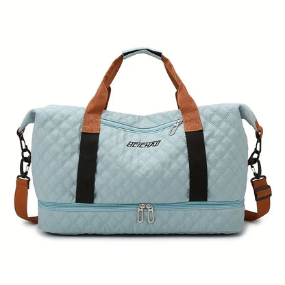 Nylon Travel Duffle Bag with Shoe Compartment, Large Capacity Argyle Pattern Casual Weekender Overnight Gym Storage Bag