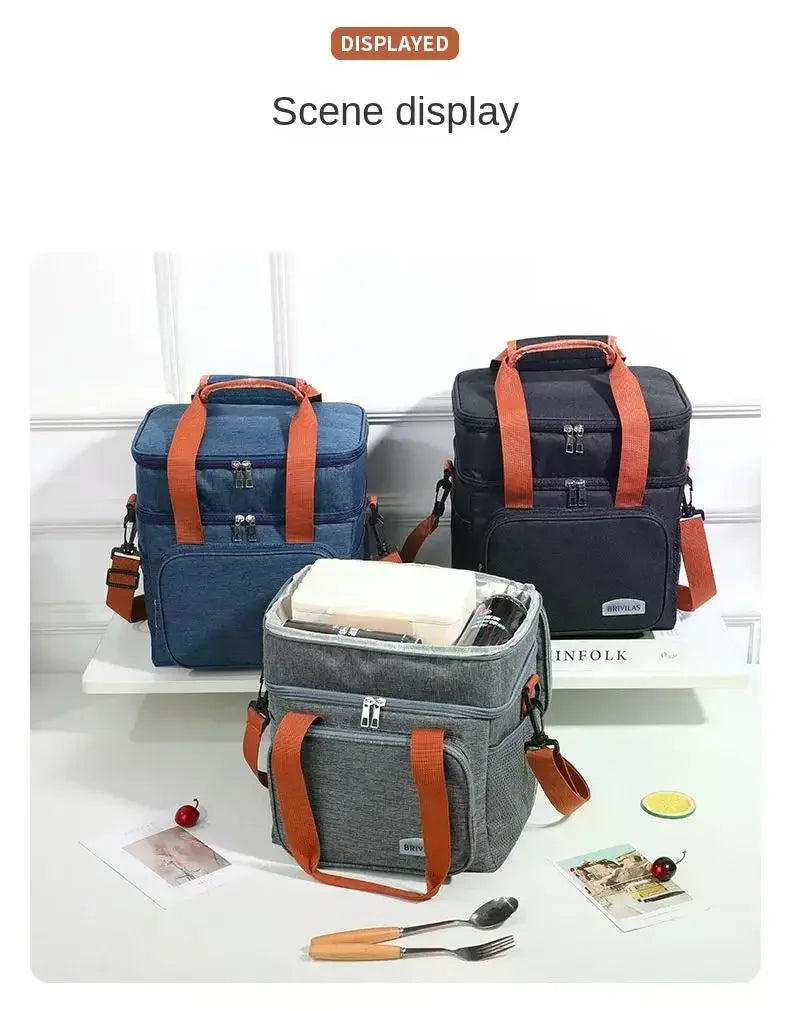 Portable Thermal Lunch Bag Picnic Food Cooler Bags Insulated Case Durable Waterproof Office Lunchbag Shoulder Strap Cooling Box