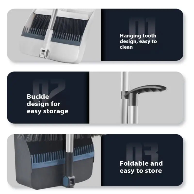 2-in-1 Rotatable Foldable Broom Dustpan Cleaning Set With Thick Bristles For Household Pet Hair Removal Sweeping Set