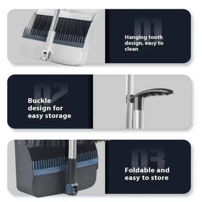 2-in-1 Rotatable Foldable Broom Dustpan Cleaning Set With Thick Bristles For Household Pet Hair Removal Sweeping Set