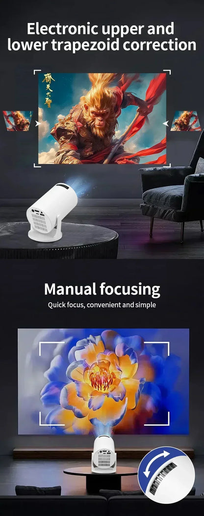 HY200 1080P Portable Projector, 270° Adjustable for Home Theater, Supports Smartphone/Tablet/PC Connection