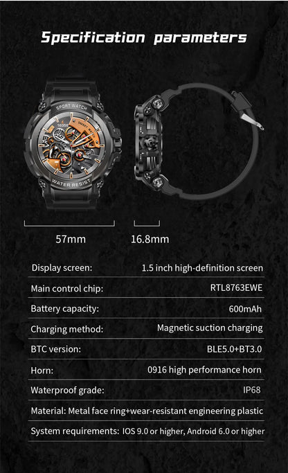 2025 New Men Smartwatch 1.5" HD Screen Military Watch Call IP68 Waterproof 100 Sport Modes Smart Watch with 600mAh Large Battery