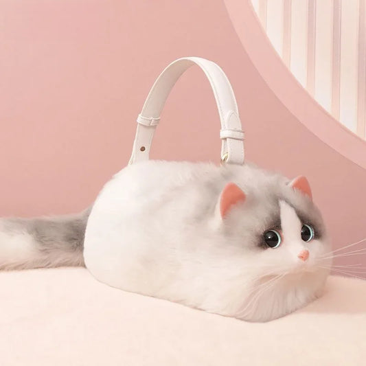 One Shoulder Bag Female Design Small Man Messenger Bag Versatile Hand Made Autumn and Winter Plush Cute Cat Bag