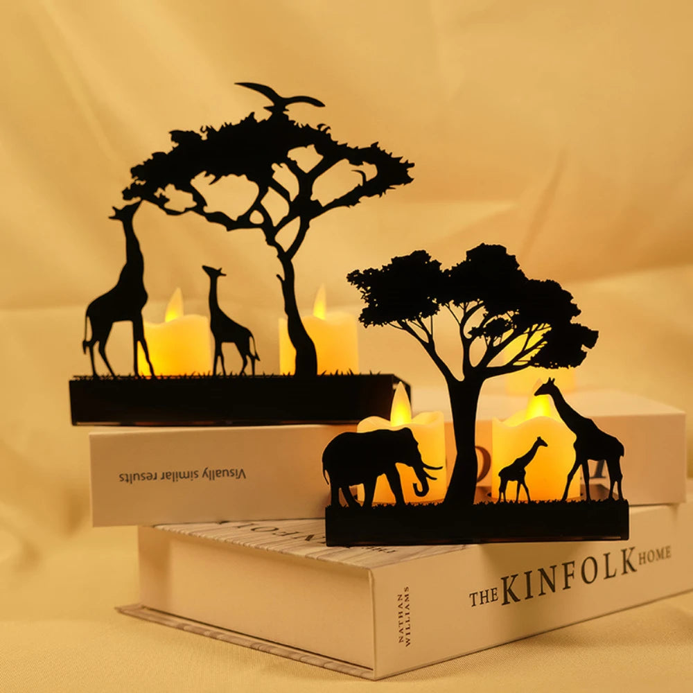 3D Animals Candle Container Silhouette Metal Iron Candlestick Holder Deer Elephant Giraffe Home Desktop Decor DIY Props Gift Kit