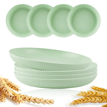 8Pcs 23cm Lightweight Unbreakable Wheat Straw Plates Deep Dinner Plate for Kids Toddler Adult Dishwasher Microwave Safe