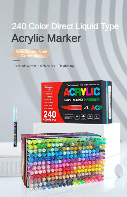168-288 Colors Liquid Acrylic Marker Pens,Brush Soft Tip Juicy Ink Art Supplies For Students,GuangNa Stationery School Supplies