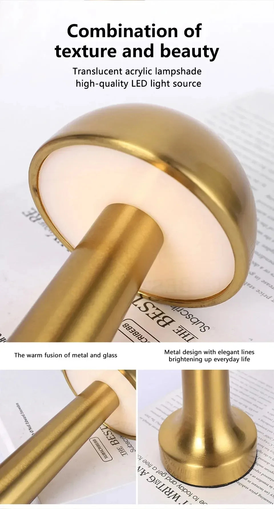 LED Table Light 3 Color Modes Retro Coffee Table Lamp with Touch Control Mushroom & Dumbbell Styles Sensor Rechargeable Night