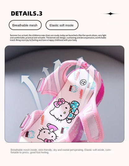 2025 Summer New Baby Girls Led Light Sandals Cute Hello Kitty Children's Casual Shoes Anti-slip Kids Beach Shoes Outdoor Shoes