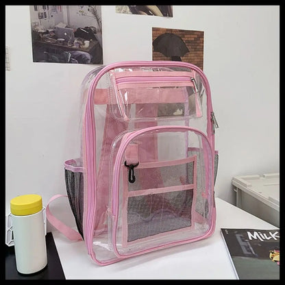 Casual PVC Clear Backpack Large Capacity with Multi-pockets Students Bookbag See Through Waterproof Transparent Backpack Travel