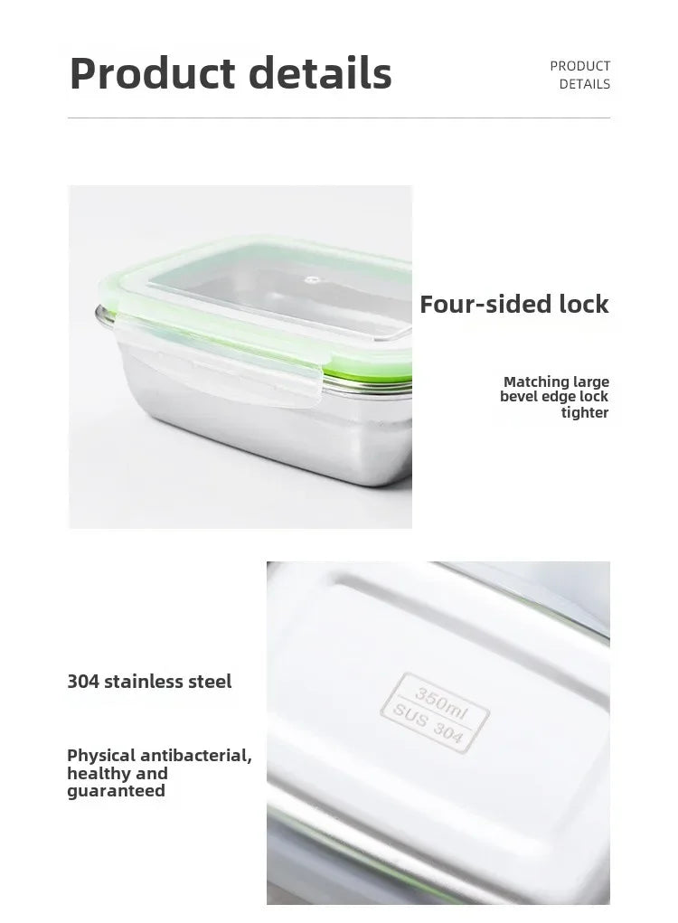 304 Stainless Steel Fresh-keeping Box Sealed Leak Proof Lunch Box Fruit Box with Lid Dumpling Container Refrigerated Storage Box