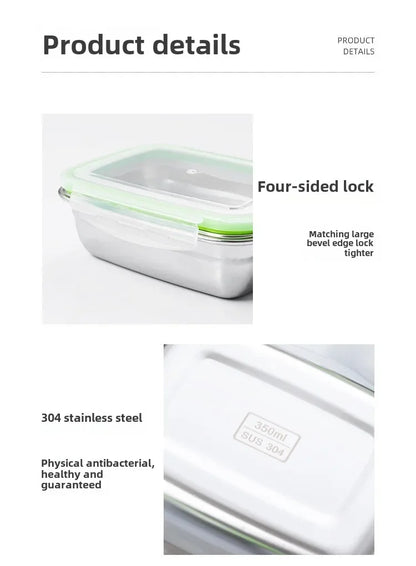 304 Stainless Steel Fresh-keeping Box Sealed Leak Proof Lunch Box Fruit Box with Lid Dumpling Container Refrigerated Storage Box