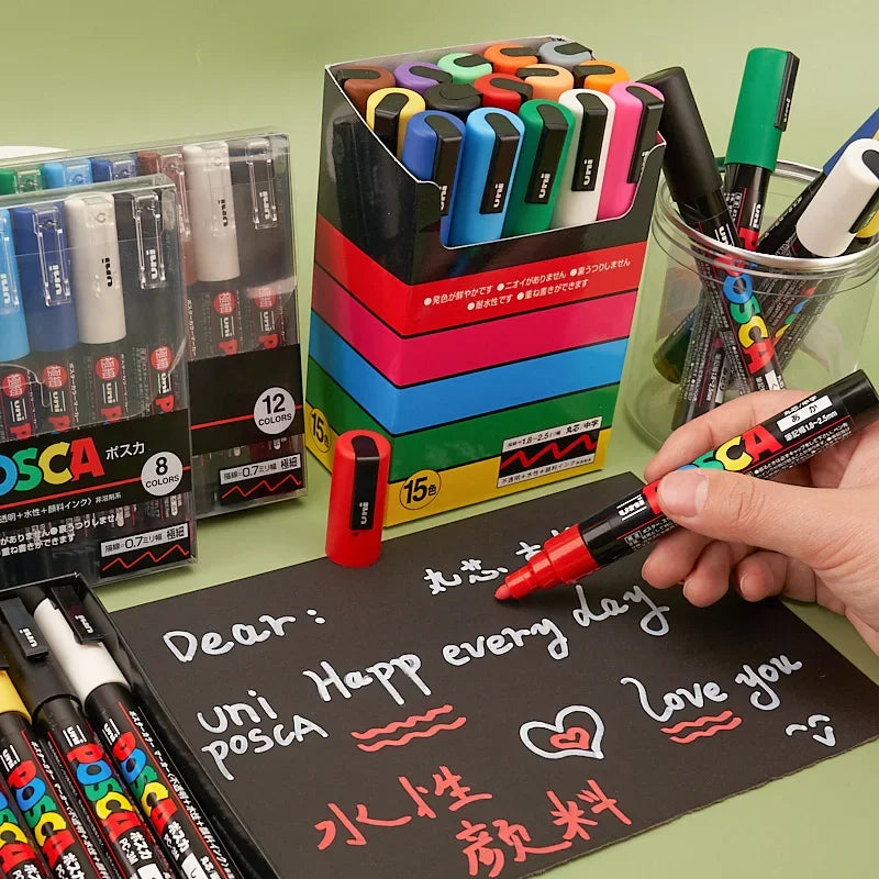 Japan Uni POSCA Marker Pen Set Acrylic Graffiti Drawing Permanent Waterproof Children's Drawing PC-3M/1M/5M Fabric Art Supplies
