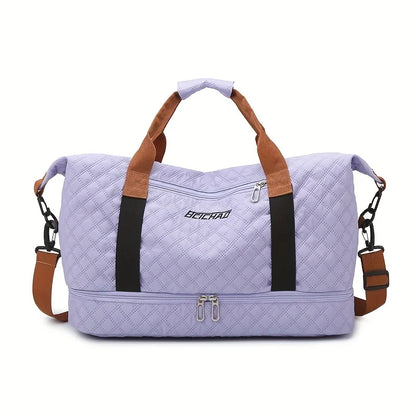 Nylon Travel Duffle Bag with Shoe Compartment, Large Capacity Argyle Pattern Casual Weekender Overnight Gym Storage Bag