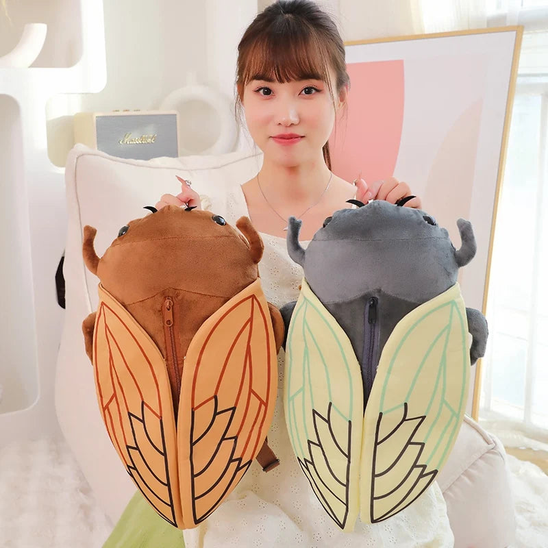45cm Funny Creative Cartoon Insect Cicada Beetle Plush Doll Backpack Brown Green Insect Soft Plush Toy Gift For Boys And Girls