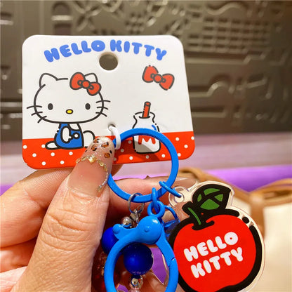 Wholesale Sanrio Keychain Hello Kitty Schoolbag Pendant Kawaii Kt Red Blue White Cartoon Key Kitty Tv Beaded Keyring Girl Gift ﻿