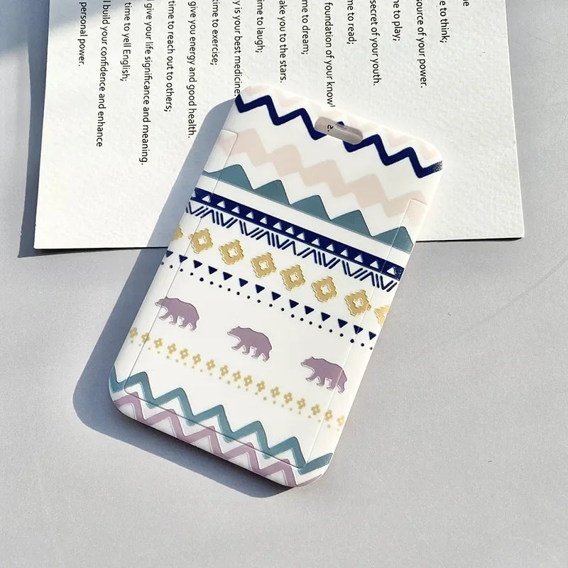 Student Identity Badge Card Cover with Neck Strap Bag Geometric Women Men Work Badge Bus Credit Card ID Holder Bags with Lanyard