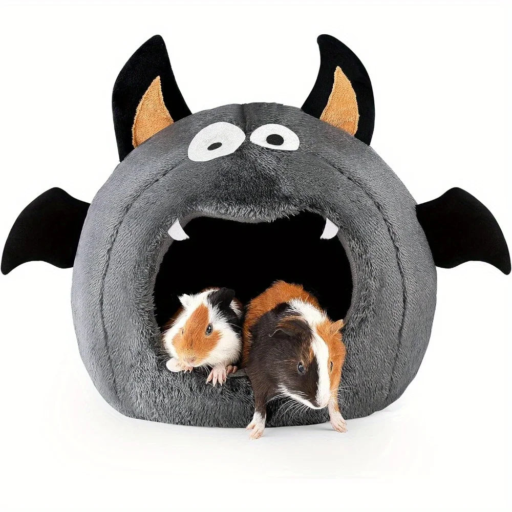 2 in 1 Hamster Nest Halloween Bat-Shaped Cozy Bed for Hamster Guinea Pigs Rabbits & Small Pets Soft Plush Polyester Hideout Bed