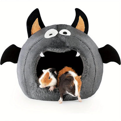 2 in 1 Hamster Nest Halloween Bat-Shaped Cozy Bed for Hamster Guinea Pigs Rabbits & Small Pets Soft Plush Polyester Hideout Bed
