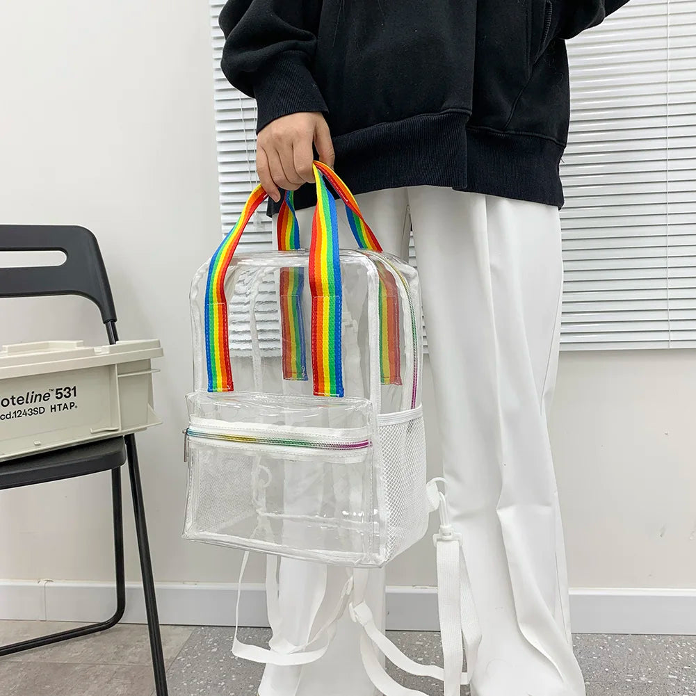 Transparent PVC Outdoor Sports Fitness Knapsack Casual Travel Visible Backpack Large Capacity Waterproof Top-Handle SchoolBag