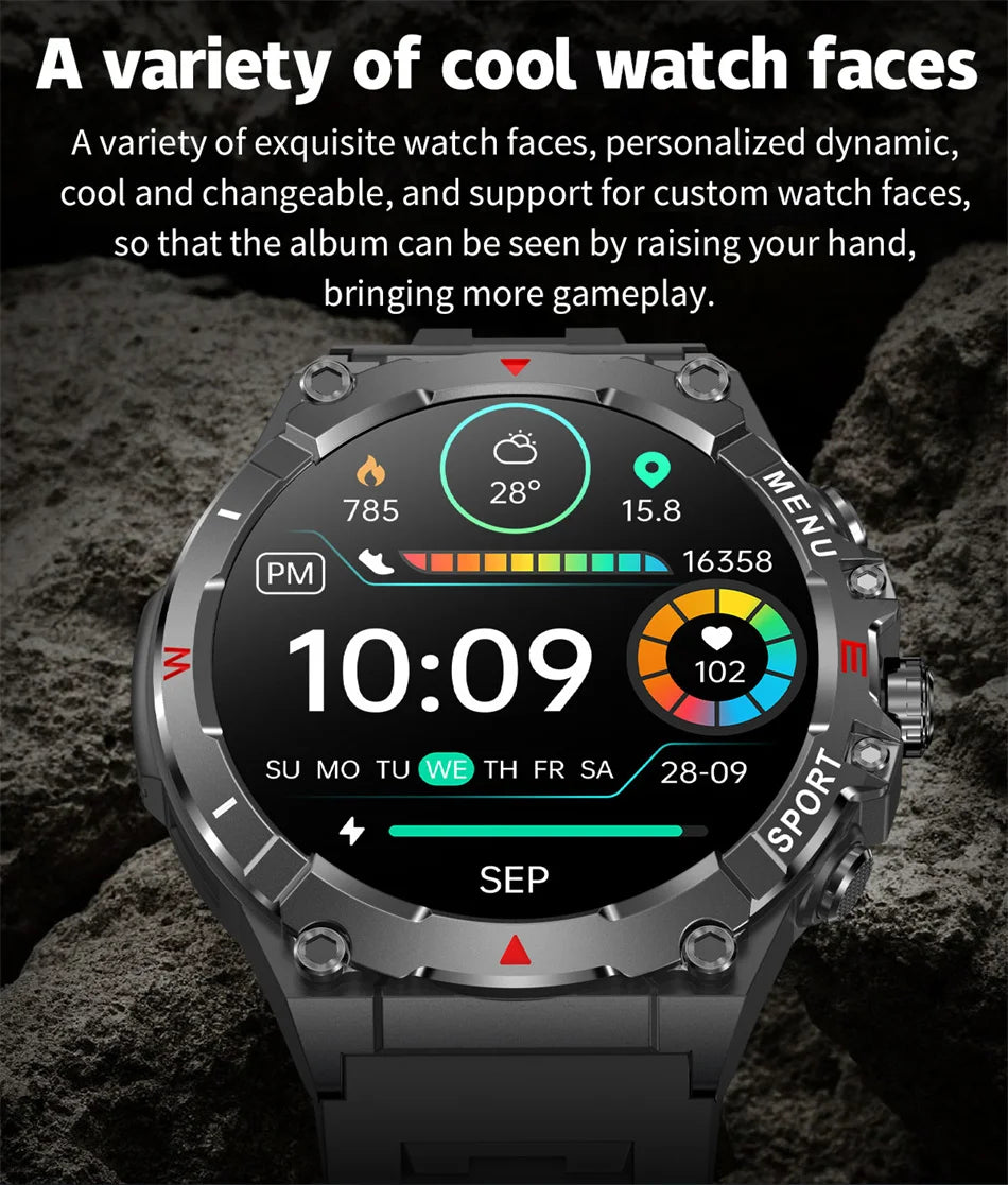 Military GPS Smart Watch Men AMOLED HD Screen Altitude Compass Heart Rate Sports Watch BT Calling IP68&10ATM Waterproof Watch