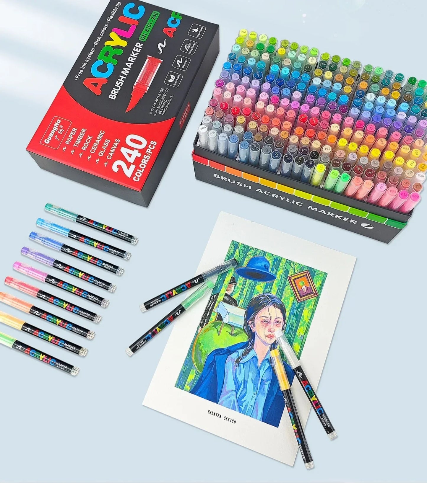 168-288 Colors Liquid Acrylic Marker Pens,Brush Soft Tip Juicy Ink Art Supplies For Students,GuangNa Stationery School Supplies