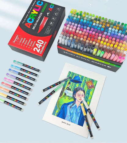 168-288 Colors Liquid Acrylic Marker Pens,Brush Soft Tip Juicy Ink Art Supplies For Students,GuangNa Stationery School Supplies
