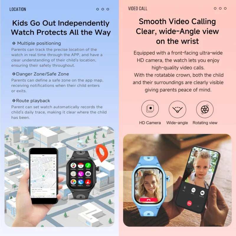 Kids 4G Smart Phone Watch 2.0'' 2+16G APP Download GPS WIFI Video Call  Camera Children Smartwatch Monitor Tracker Location