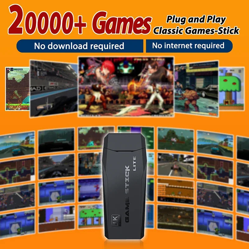 4K TV Game Stick Built-in 20000+ Games Retro Handheld Game Player NEW Video Game Console 64G 2.4G Wireless Controller Gamepad