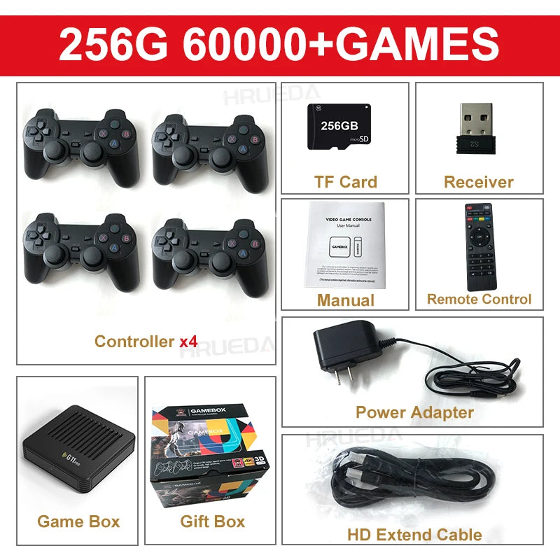 G11 Pro Game Box Video Game Console 256G Built-in 60000+ Retro Games 2.4G Wireless Gamepad 4K HD TV Box Game Console for PS1/GBA